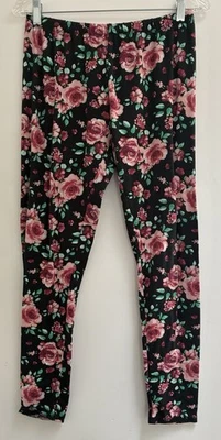 Bobbie Brooks Womens Allover Pink Floral Polyester Full Length Leggings Black XL - Image 1 of 4