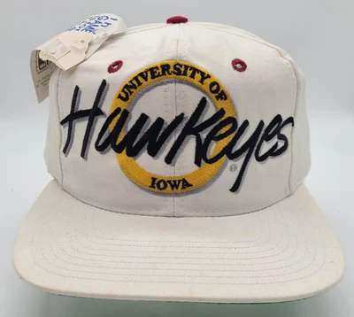 Vintage Iowa Hawkeyes White The Game Snapback Hat Circle Logo Deadstock - Image 1 of 4