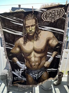 Vintage WWF Attitude Triple H HHH Woven Throw Blanket The Northwest Company VTG - Picture 1 of 1