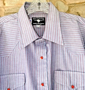 Pearl Snap Western Hemd Cowboy Flying Ranchwear Herren XL grau rot gestreift Vintage - Bild 1 von 8