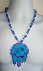 Blue & Purple Smiley Face Perler Bead Kandi Necklace-EDC-RAVE-FESTIVAL-PLUR-EDM