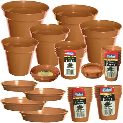 Packs of Plastic Terracotta Plant Pots Garden Flowers Plants or Range of Saucers - Image 1 of 2