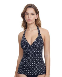 Profile By Gottex Supreme Halter Tankini TOP Black White Size 14  $102 - Picture 1 of 3