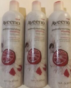 3x LOT- Aveeno Positively  ourishing Smoothing Body Wash Pomegranate +Rice  16oz
