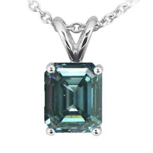 Colgante solitario diamante en forma de esmeralda color azul tratado 14 k VS2 1,01 quilates - Imagen 1 de 4