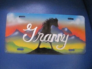 Vintage Metal Novelty Licence Plate, Hand Painted, Granny, Black Horse , Mountai - Picture 1 of 2