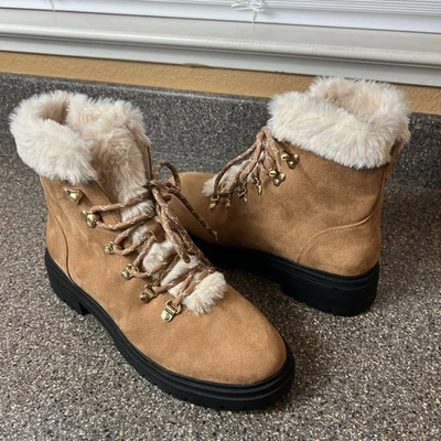 J.CREW Womens Sz 8.5 Faux Fur Lining Winter Hiking Boot Chestnut Brown Synthetic - Image 1 of 4
