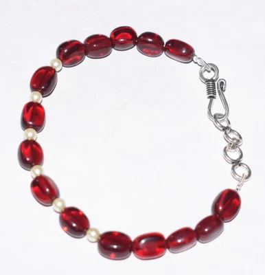 Pearl Ruby Hydro Gemstone Sterling Silver 5" String Bracelet Round Oval Gemstone - Image 1 of 4