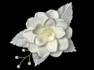 WHITE IVORY Bridal Corsage Satin Hair Flower Buttonhole - Picture 1 of 41