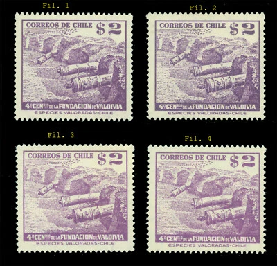 Centavo CHILE 1953 VALDIVIA. - Fuerte Niebla $2 violeta - Fil.1, 2, 3 y 4 MNH/LH R Foto 1 de 2