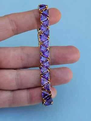 8 克拉万亿切割模拟紫水晶 925 黄色纯银网球手链 — 第 1/4 张图片