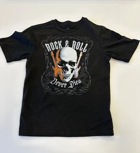 Boys Medium Rock & Roll Never Dies Skull Short Sleeved Halloween T-shirt - Picture 1 of 1