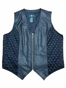 Hunt Club Black Leather Zip Up Vest Size Medium Biker Motorcycle - Picture 1 of 6