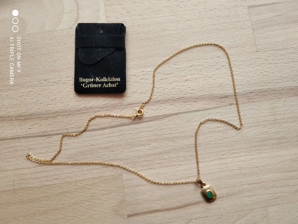 "BUGOR Classic Kollektion" Schmuck Kette mit "Grünen Achat" vergoldet OVP - Bild 1 von 4