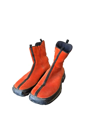 Prada Sport Boots Womens Size 6.5 Orange Mid Calf Zip Up Pull On Suede 1084 Foto 1 de 4
