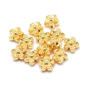 10pcs Gold-Plated Alloy Flower Beads Carved Loose Spacer Unfading Beading 9x5mm