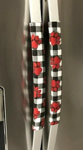 Refrigerator Oven Door Padded Appliance Handle Covers Paw Prints Red Set of Two - Picture 1 of 7