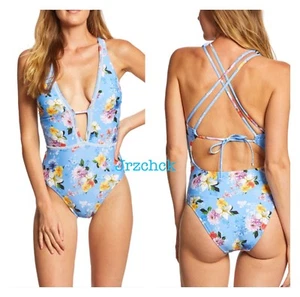 NWT Nanette Lepore Double Strap X Back Deep V One Piece Swimsuit Swimwear L $156 - Picture 1 of 5