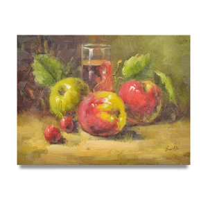 NY Art - Beautiful Impressionist Apples & Cherries 12x16 Oil Painting on Canvas! - Picture 1 of 3