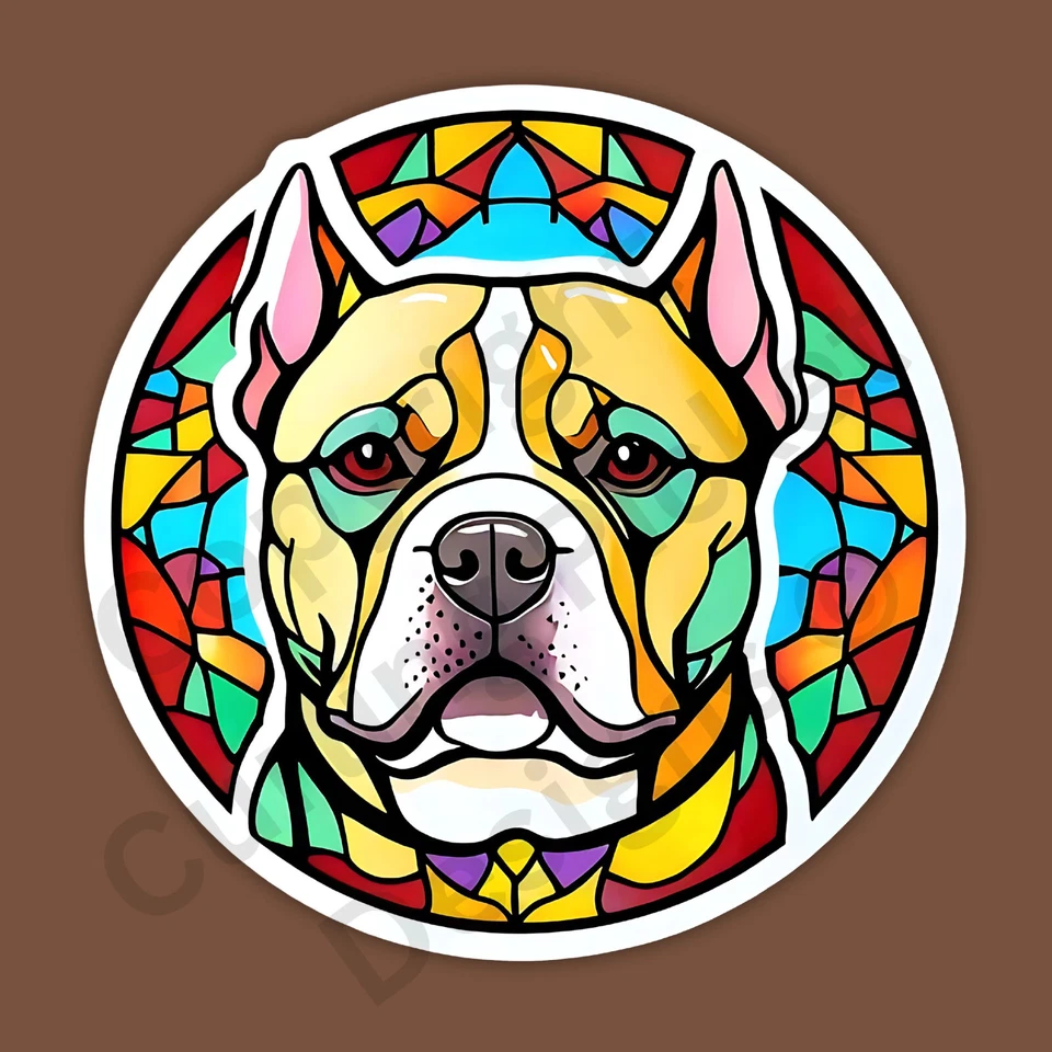 Stained Glass Style Pitbull Breed Dog Mosaic 3" Vinyl Sticker - Image 1 of 1