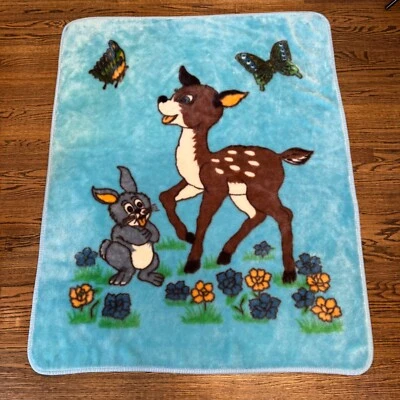 Bambi And Thumper Blanket Fleece Throw Deer Rabbit Plush Blue Disney Baby Thick - Image 1 of 4
