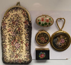3 Pillendosen , ein Taschenspiegel , ein Brillenetui - Stoffbezug Handarbeit