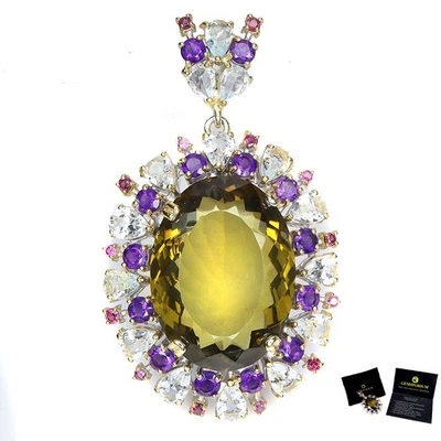 925 Sterling Silver Pendant Oval Olive Quartz 58ct Handmade Gemstone Jewelry - Image 1 of 4