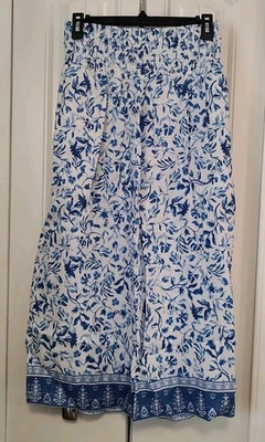 Joie Mujer Pantalones Lino Floral Azul Palazzo Coastal Core Verano Playa Boho Talla L Foto 1 de 3
