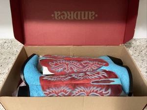 Dingo Womens Knee High Cowgirl Boots Red Blue Embroidered Sz 7 SAMPLE NWOB - Picture 1 of 18
