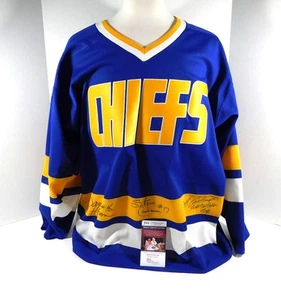 Camiseta deportiva de hockey firmada por Hanson Brothers 1977 Slapshot de los Chiefs 3 autos JSA - Imagen 1 de 7