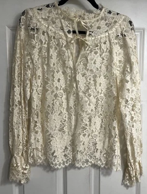 Top de encaje de colección marfil hadas pradera cabaña romántica talla mediana transparente delicado festival Foto 1 de 4