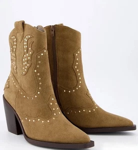 V BY SEHR SPITZ ZULAUFENDE WESTERNSTIEFEL MIT BLOCKABSATZ IN TAUPE GRÖSSE 5 - Bild 1 von 6