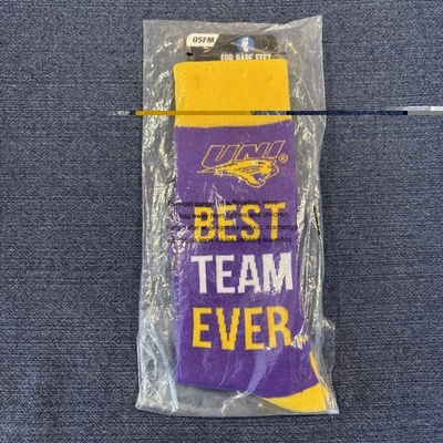 NEW Northern Iowa Panthers Best Team Ever Crew Socks Purple Yellow OSFM - Image 1 of 4