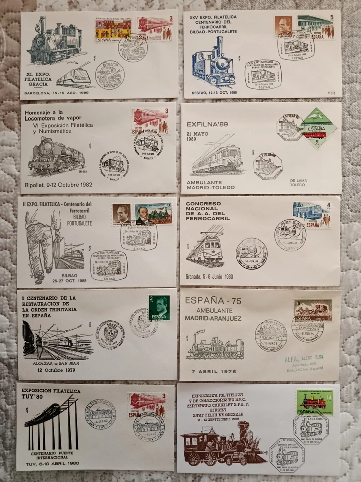 10 Fundas DIFERENTES, España, Fundas Conmemorativas TRENES (Años '70s-'80s) Foto 1 de 1