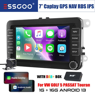 7" DAB+ Carplay Autoradio Android 13 GPS Camera Für VW GOLF 5 Plus Touran Tiguan - Immagine 1 di 4