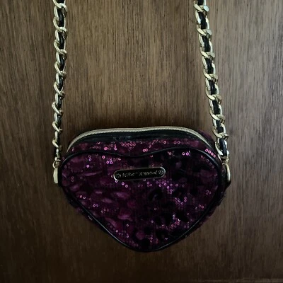 betsey johnson cheetah print sequin heart shaped crossbody purse bag Pink Black - Image 1 of 4