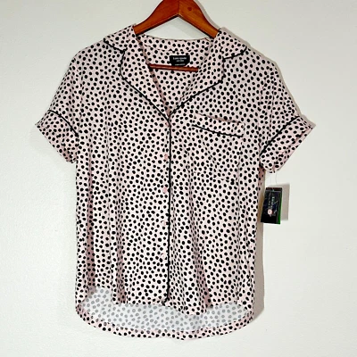 全新带标签 Kate Spade NY 睡衣上衣短 S 粉色腮红圆点衬衫袖睡衣 — 第 1/4 张图片