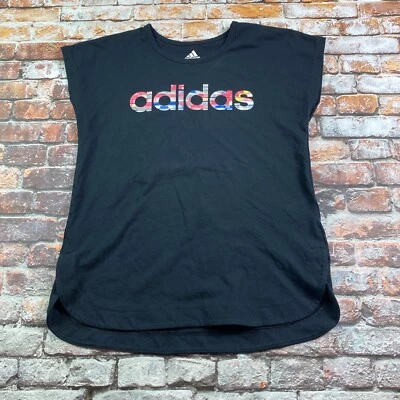 Adidas Shirt Youth Shirt Medium 10/12 Black Sleeveless Athletic Casual Tee Girls - Image 1 of 4