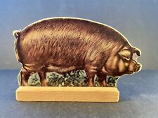 Antique Farmhouse Cardboard Farm Animal Duroc Jersey Pig Wood Stand