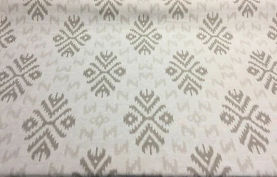 Ikat Beige Khaki Cotton Polyester Drapery Upholstery fabric by the yard  - Image 1 of 4
