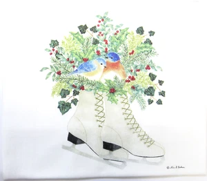 Alice's Cottage Cotton Flour Sack Kitchen Tea Towel Holiday Skates Bluebird - Picture 1 of 1