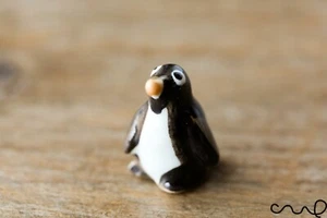 Hand Painted Ceramic Tiny Penguin Cute Figurine Animals Miniature Outdoor Orange - Picture 1 of 6