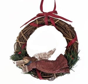 Russ Berrie Vine Wreath Ornament with Red Resin Angel - Picture 1 of 2
