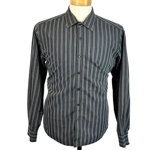Kenneth Cole Men's Black Striped Point Collar Long Sleeve Button Up Size Large - Picture 1 of 24