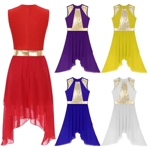 Mujeres Color Bloque Adoración Alabanza Baile Vestido Sin mangas Dobladillo Irregular Vestidos - Imagen 1 de 44