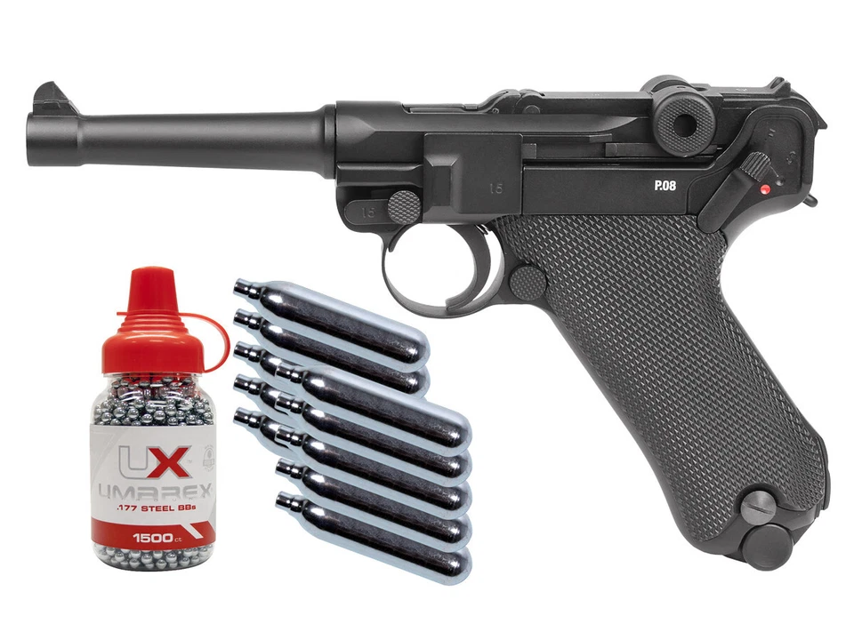 Kit de pistola Legends Blowback P08 CO2 Full Metal - 0,177 cal ação única 21rd R - Imagem 1 de 1