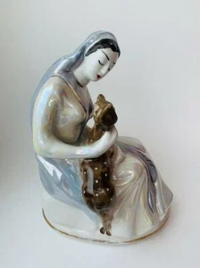 Vintage Soviet Porcelain Figurines USSR Unique Girl Deer Tents Russia Gzhel Art  - Picture 1 of 8