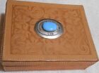 Leather Embossed Trinket Box with Blue & Silver Look Decoration on Top