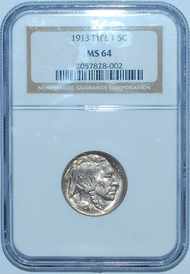 1913 NGC MS64 T1 Type 1 Buffalo Nickel - Image 1 of 2