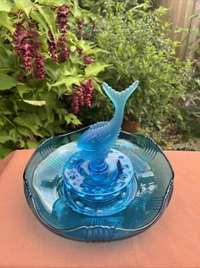 Art Deco Josef Inward Blue Glass bowl with Fish Centrepiece - Turquoise - Picture 1 of 7
